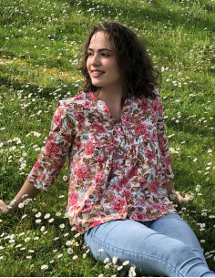 Chemisier viscose boutonné manches 3/4 retroussables imprimé Agra