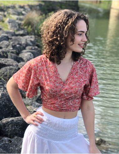 Top polyester manches courtes sari imprimé