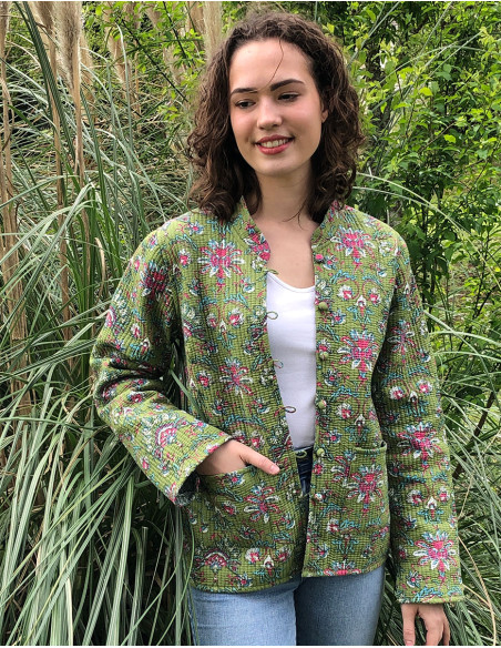 Reversible padded cotton jacket round buttons