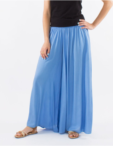 Viscose plain and loose pants with elastic belt