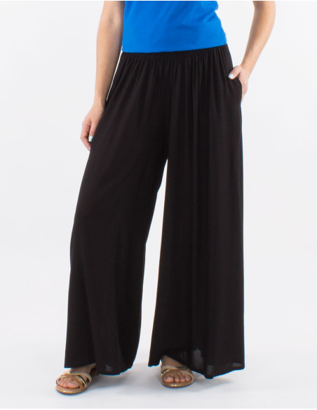 Viscose plain and loose pants with elastic belt