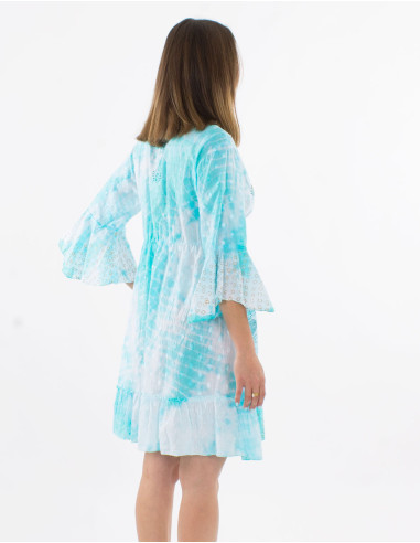 Robe coton tie and dye avec perles manches longues