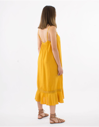 Robe 54% lin 46% viscose bretelles avec bande coton brodé