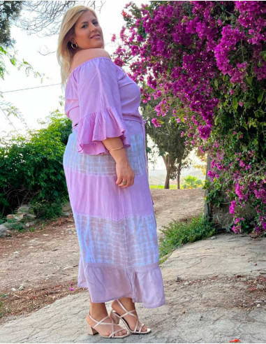 Long viscose tie and dye dress with sleeves