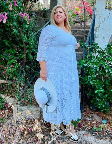 Long cotton embroidered dress with lining and Long sleeves