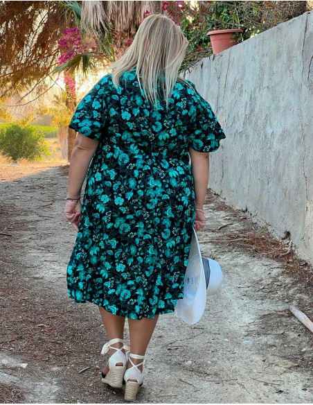 Robe mi longue viscose manches courtes imprimé indien