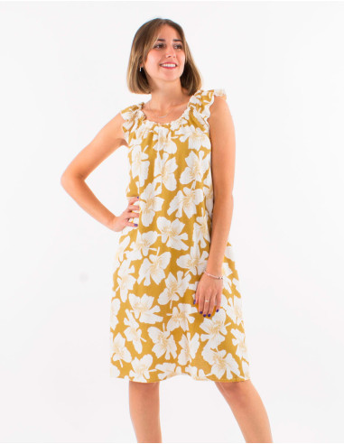70% viscose 30% linen dress with "coquelicot" print