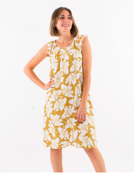 70% viscose 30% linen dress with "coquelicot" print