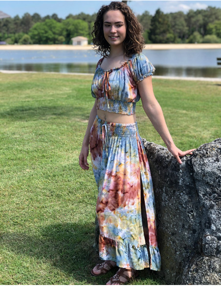 Top and long skirt viscose set opening on sides