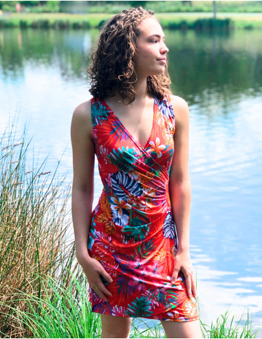 Robe maille 96% polyester 4% élasthanne sans manches imprimé Jungle