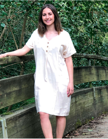 Robe 54% lin 46% viscose avec poches manches courtes