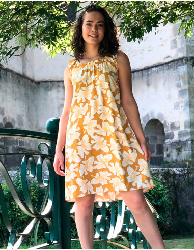 70% viscose 30% linen dress with "coquelicot" print