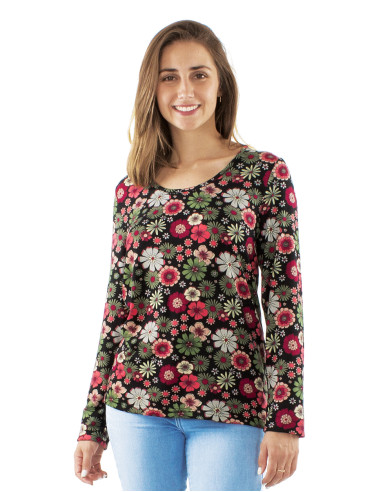 Knitted long sleeves blouse with Flower Power print