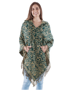 Poncho acrylique triangle franges Jacquart motif cachemire