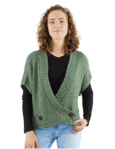 Knitted sleeveless 55% Acrylic 45% Polyamide jacket with wooden buttons