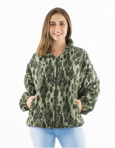 Knitted polar polyester jacket with Lovina print