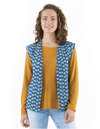 Veste polyester matelassée sans manches 1 bouton imprimé Oriental