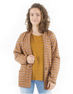 Polyester quilted jacket with 2 pockets and Oriental print