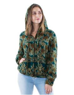 Blouson acrylique zip Jacquart roses