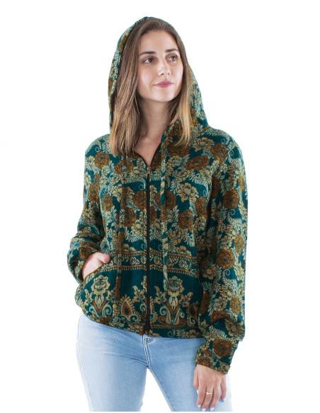 Acrylic Jacquart jacket with zip and roses