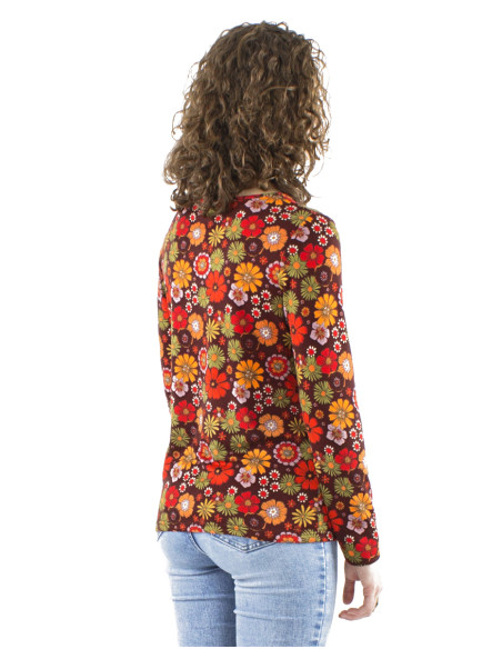Chemisier maille manches longues imprimé Flower Power