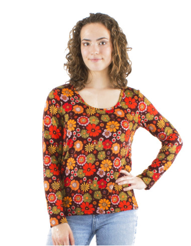Knitted long sleeves blouse with Flower Power print