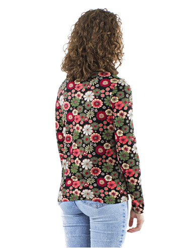 Chemisier maille manches longues imprimé Flower Power