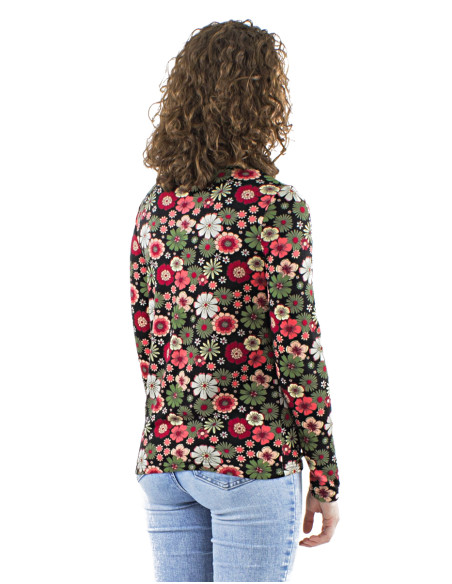 Chemisier maille manches longues imprimé Flower Power