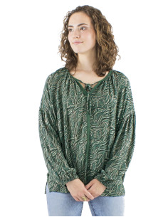 Chemisier crêpe de viscose galon crocheté manches longues imprimé Safari 2