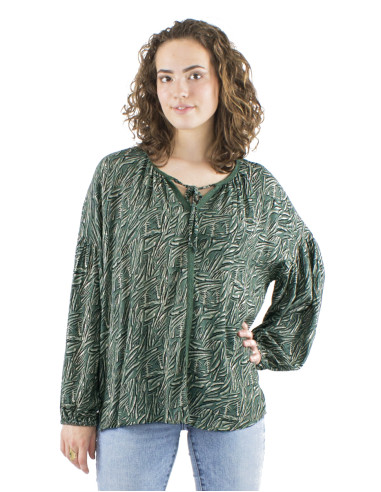 Viscose crepe blouse with long sleeves and Safari print