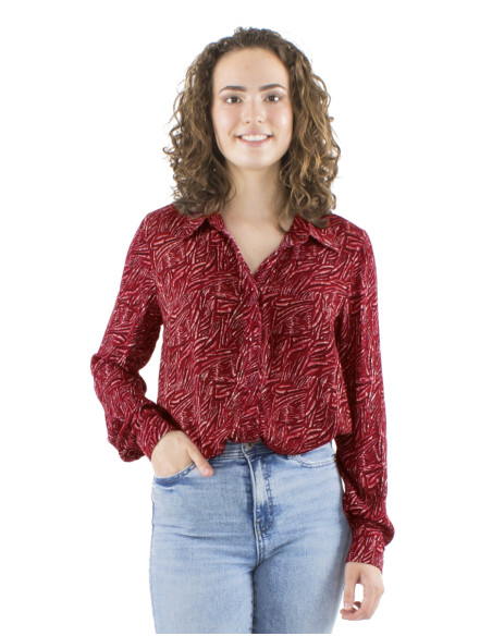 Viscose crepe buttoned blouse with long sleeves and Safari print
