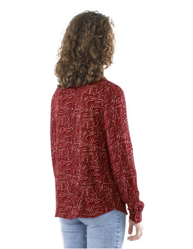 Viscose crepe buttoned blouse with long sleeves and Safari print