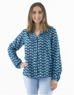 Chemisier polyester boutonné manches longues imprimé Oriental