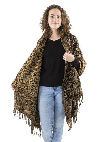 Acrylic fringed Jacquart shawl with Cachemire print
