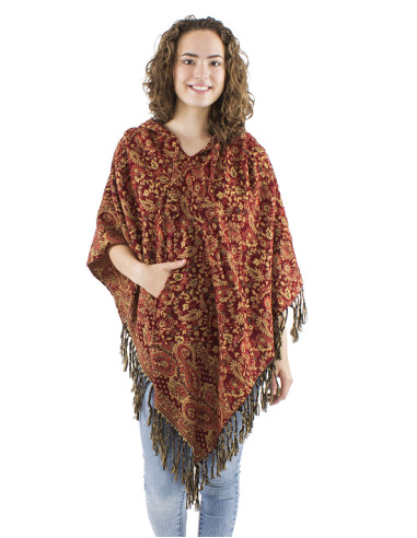 Poncho acrylique triangle franges Jacquart motif cachemire