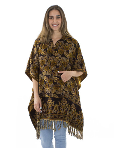 Ancrylic fringed square poncho with hood
