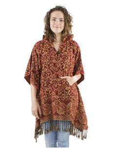 Poncho acrylique carré franges Jacquart motif cachemire avec capuche 2