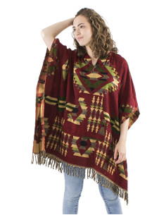 Poncho acrylique carré franges Jacquart géométrique avec capuche 2