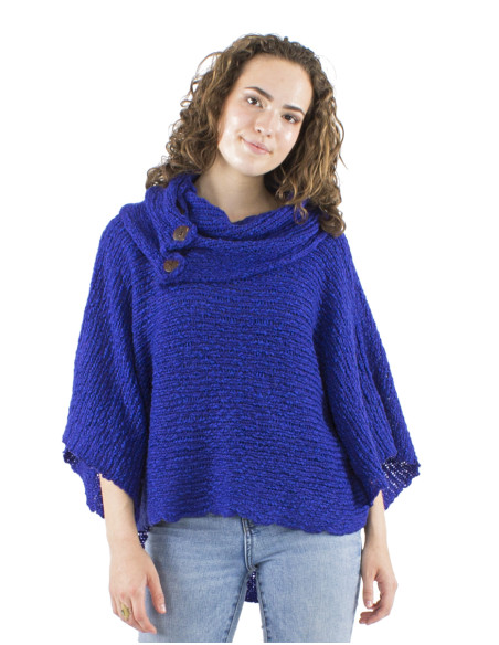 Pull maille col 4 boutons bois