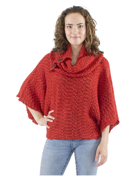 Pull maille col 4 boutons bois