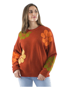 Pull maille polyamide manches longues motif fleur 2