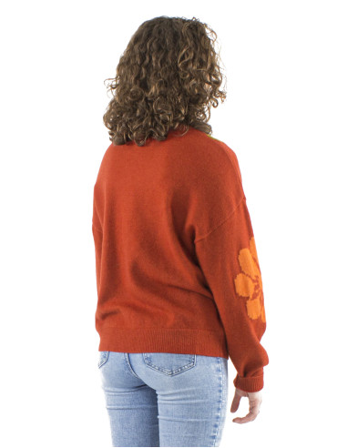 Pull maille polyamide manches longues motif fleur