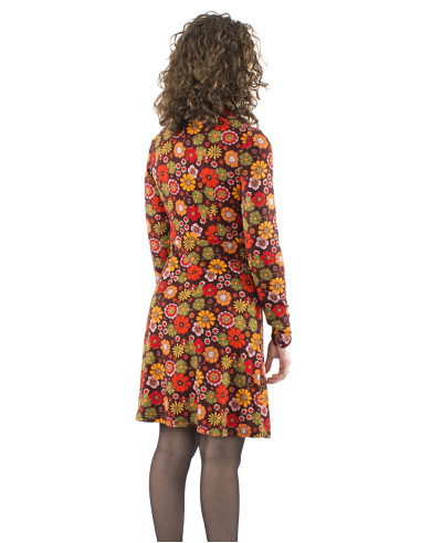 Knitted top buttoned dress with Flower Power print