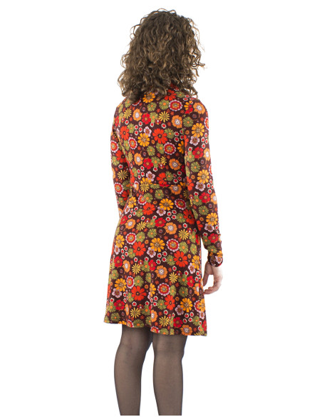 Knitted top buttoned dress with Flower Power print