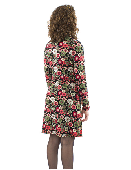 Knitted top buttoned dress with Flower Power print