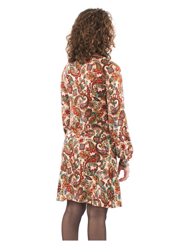 Knitted V-neck dress with long sleeves and Romanesque print
