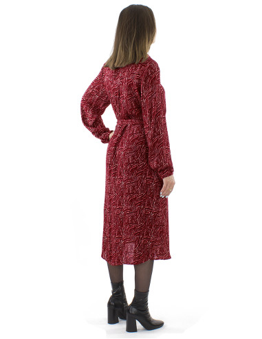 Robe crêpe de viscose boutonnée avec ceinture manches longues imprimé Safari