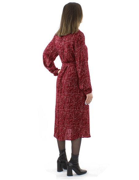 Robe crêpe de viscose boutonnée avec ceinture manches longues imprimé Safari