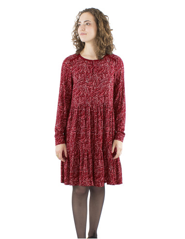 Robe crêpe de viscose col crocheté 4 boutons manches longues imprimé Safari