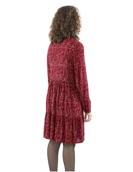 Robe crêpe de viscose col crocheté 4 boutons manches longues imprimé Safari